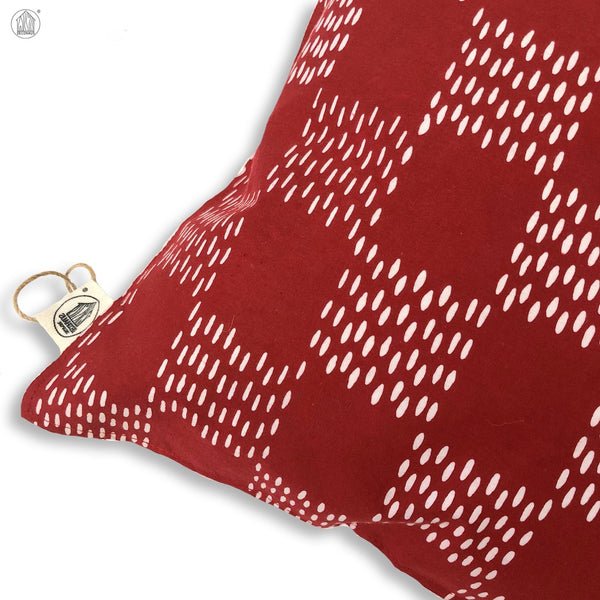 RINTIK HUJAN Batik Handstamp Cushion Cover in Red