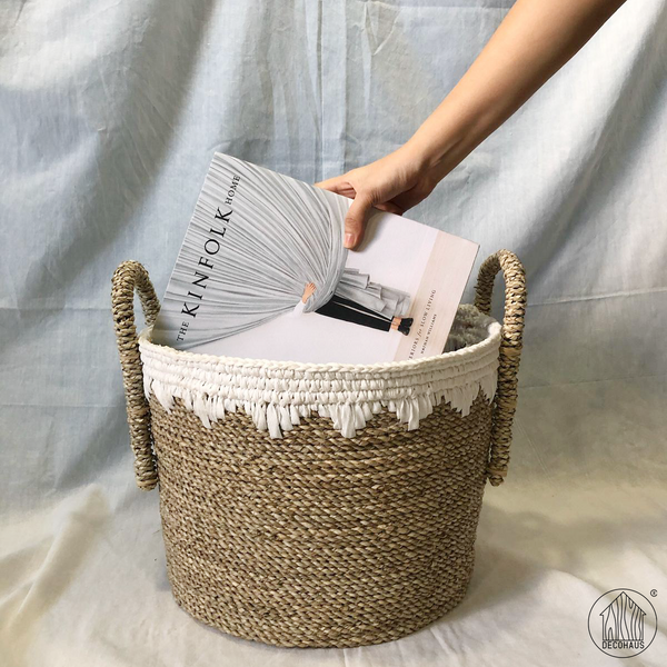 NAOMI Seagrass-Knit Multifunctional Storage Basket with handles