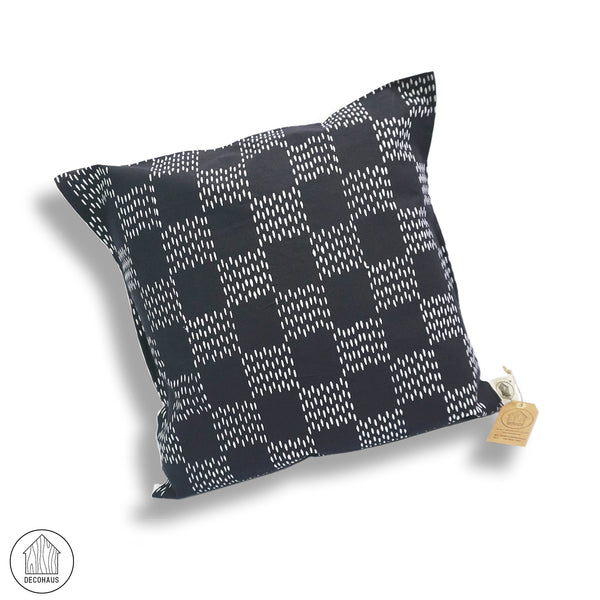 RINTIK HUJAN Handstamp Batik Cushion Cover in Black