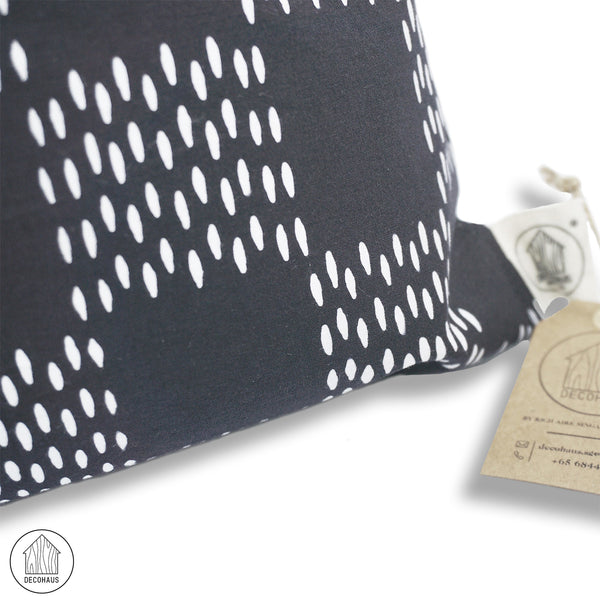RINTIK HUJAN Handstamp Batik Cushion Cover in Black