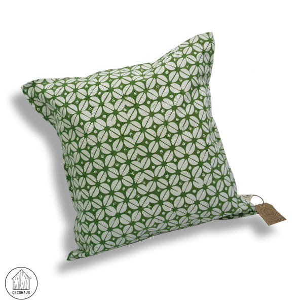 KAWUNG Handstamp Batik Cushion Cover in Avocado Green