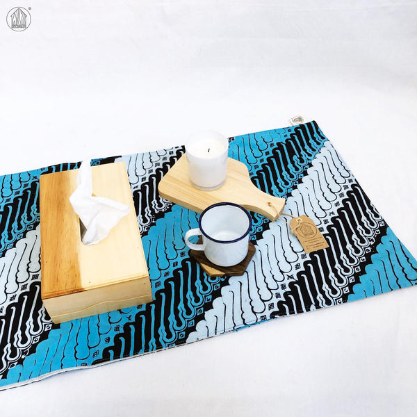 PARANG RUSAK Batik Handstamped Table Runner in Blue