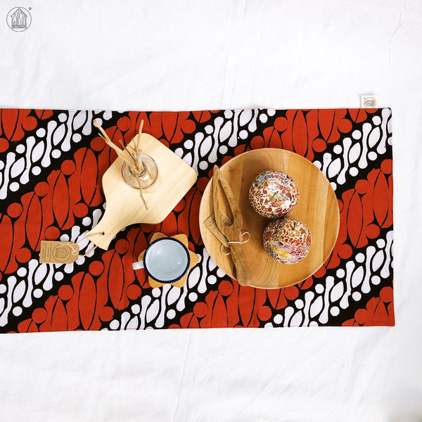 PARANG BESAR Batik Handstamped Table Runner in Red