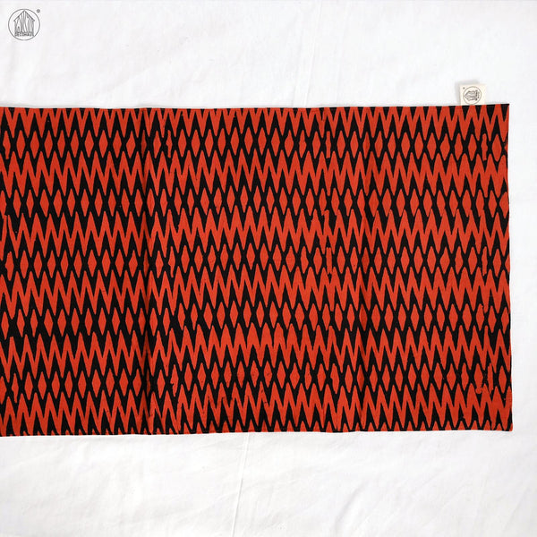 DIAMOND ZIGZAG Batik Handstamped Table Runner in Red