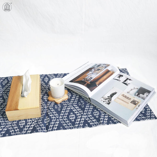 DIAMOND Batik Handstamped Table Runner in Steel Blue