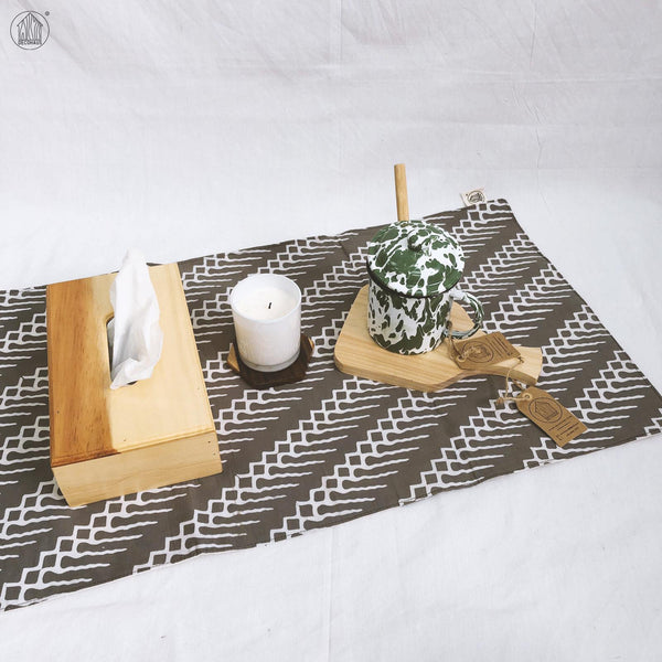 PARANG GEOMETRIC Batik Handstamped Table Runner in Stone Grey