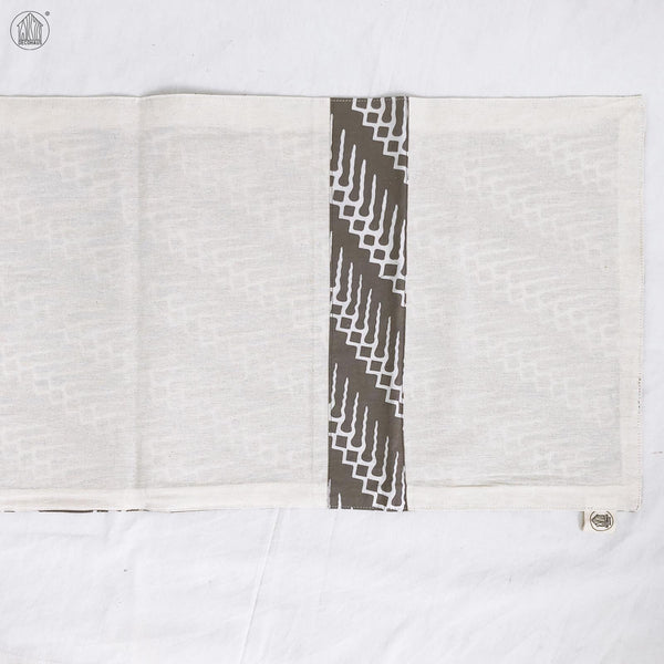 PARANG GEOMETRIC Batik Handstamped Table Runner in Stone Grey