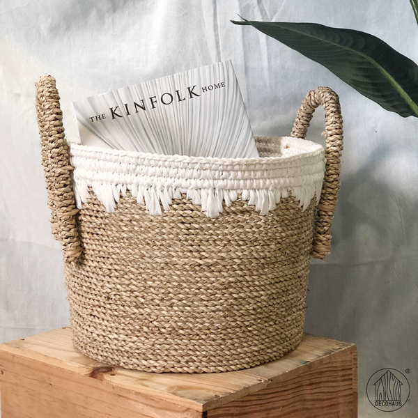 NAOMI Seagrass-Knit Multifunctional Storage Basket with handles