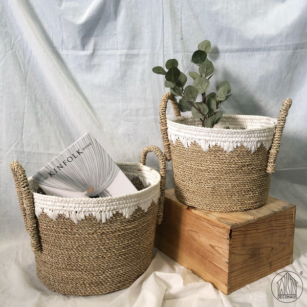 NAOMI Seagrass-Knit Multifunctional Storage Basket with handles