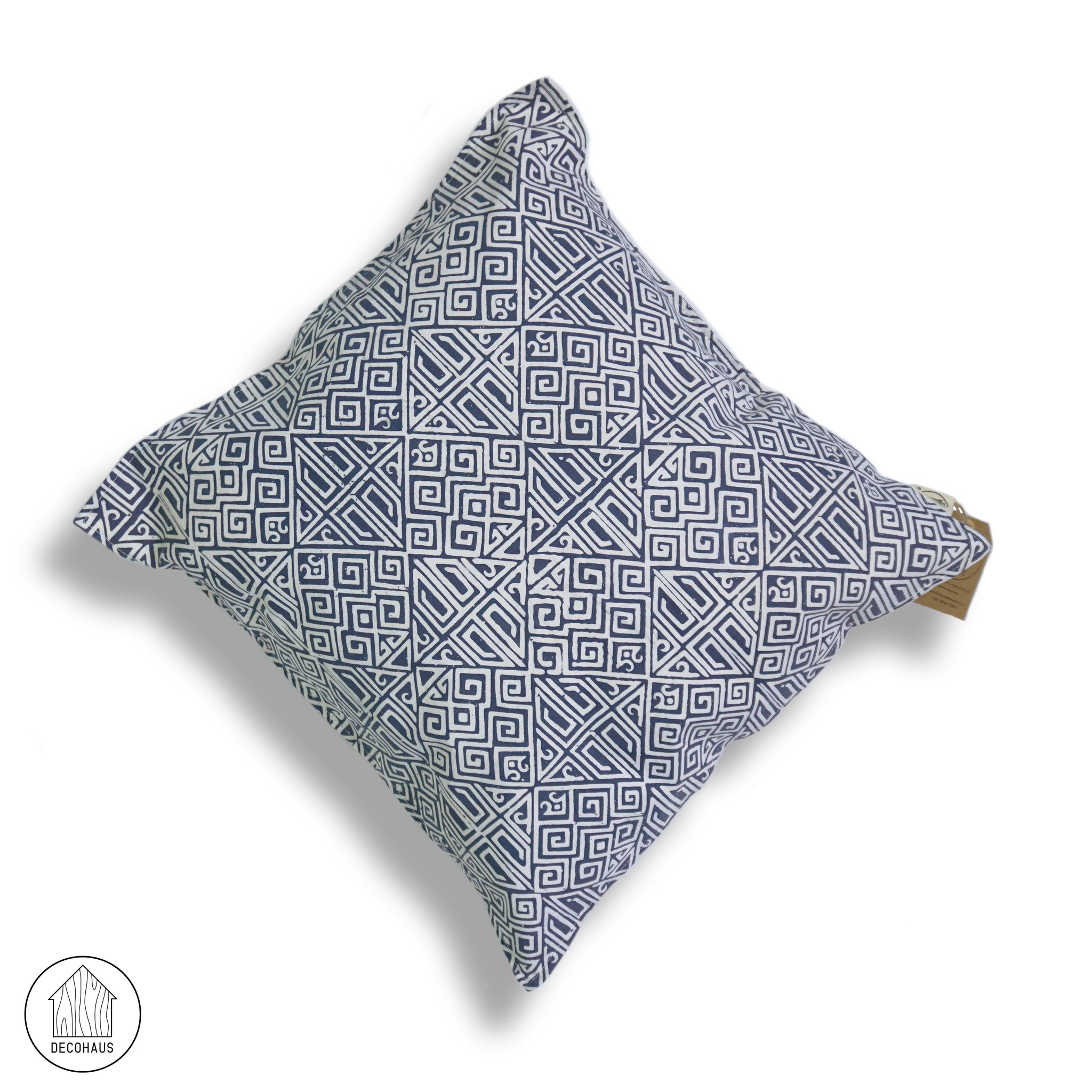 BANJI Handstamped Batik Cushion Cover in Washed Blue