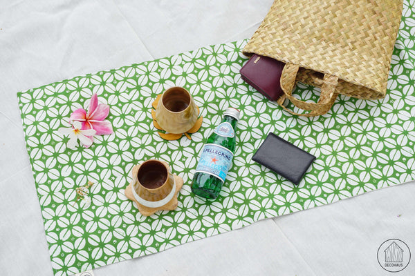 KAWUNG Handstamp Batik Table Runner in Avocado Green