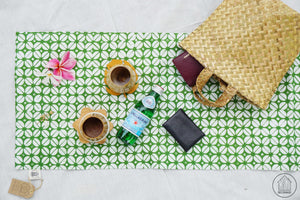 KAWUNG Handstamp Batik Table Runner in Avocado Green