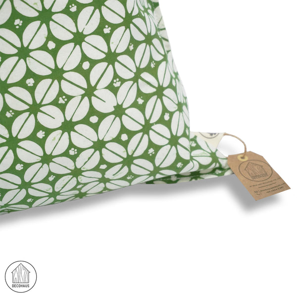KAWUNG Handstamp Batik Cushion Cover in Avocado Green