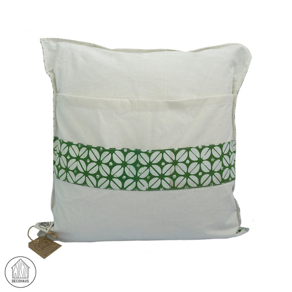 KAWUNG Handstamp Batik Cushion Cover in Avocado Green