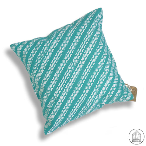 LERENG KECIL Handstamped Batik Cushion Cover in Turquoise Colour