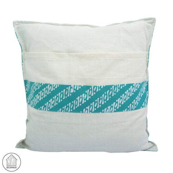 LERENG KECIL Handstamped Batik Cushion Cover in Turquoise Colour