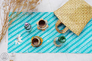 LERENG KECIL Handstamped Batik Table Runner in Turquoise Colour