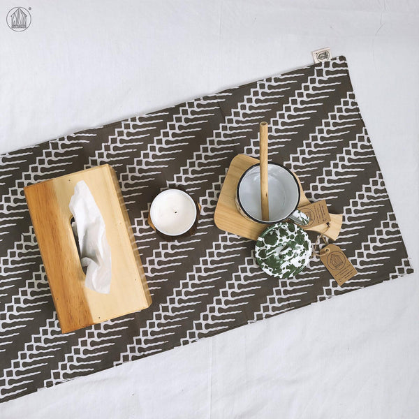 PARANG GEOMETRIC Batik Handstamped Table Runner in Stone Grey